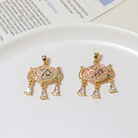 Copper Zirconia Pendant Crown Heart Peace Lock Auspicious Cloud Charm For DIY Jewelry Making Necklaces Accessories