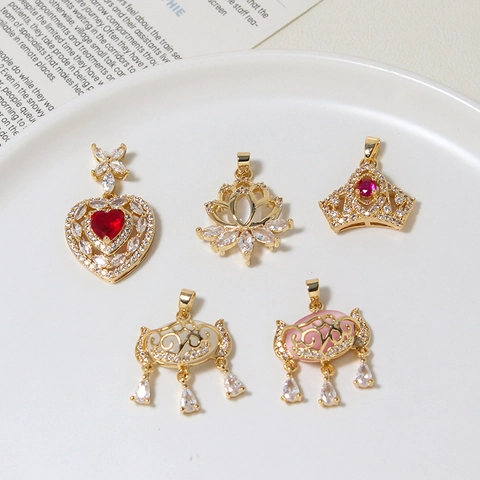 Copper Zirconia Pendant Crown Heart Peace Lock Auspicious Cloud Charm For DIY Jewelry Making Necklaces Accessories