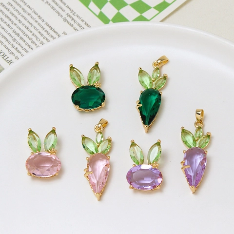 Copper Crystal Rabbit Carrot Pendant For DIY Jewelry Making Necklace Earring Charm Cute Animal Plant Jewelry Findings
