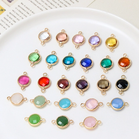 10mm Round Faceted Glass Crystal Charm Connector Gold Plated Copper Double Loop Link For DIY Jewelry Making Accessories