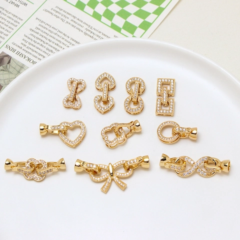 Fermoirs Connecteurs Bijoux DIY Or Rempli 14K Zircone Forme Cœur Nœud Papillon Pour Fabrication Bracelet Collier Accessoire