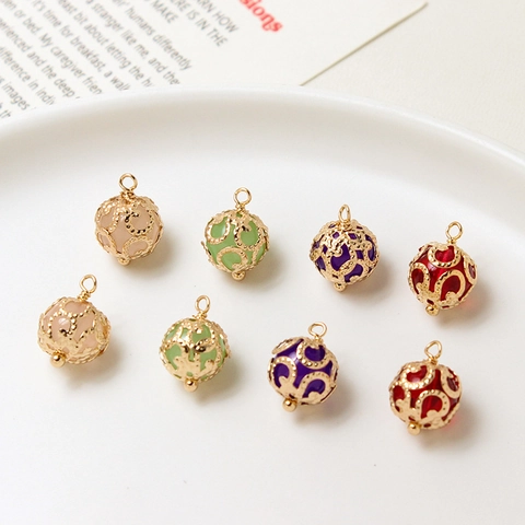 Hollow Copper Filigree Ball Crystal Bead Pendants DIY Jewelry Accessories For Earrings Hairpins Making Ancient Style Round Charm