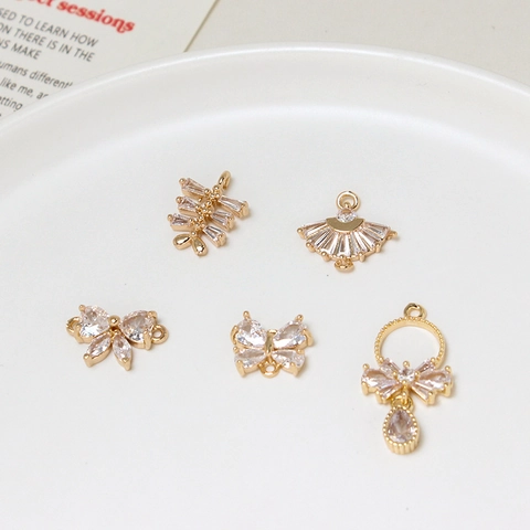 Copper Cubic Zirconia Butterfly Fan Pendants For Jewelry Making Handmade Necklace Earring DIY Craft Charms Findings Accessories