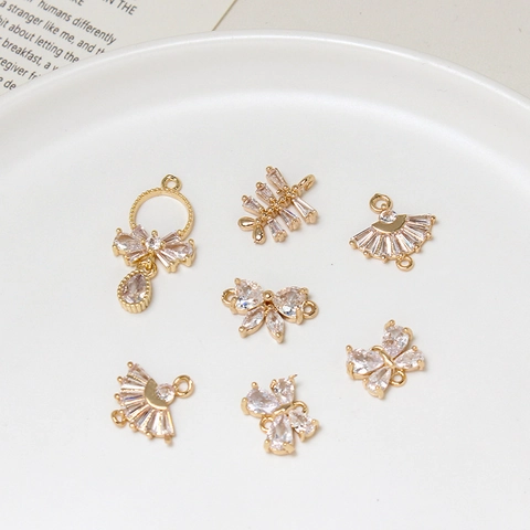 Copper Cubic Zirconia Butterfly Fan Pendants For Jewelry Making Handmade Necklace Earring DIY Craft Charms Findings Accessories