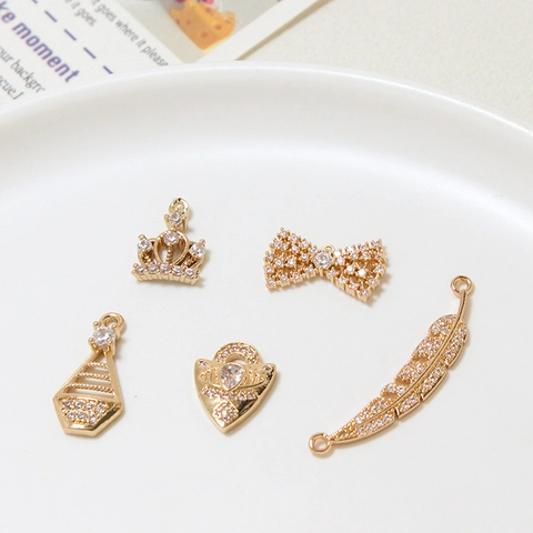 Copper Micro Pave Zirconia Pendant Only Crown Bowknot Feather Evil Eye DIY Charms For Necklace Bracelet Making Women Jewelry