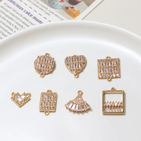 Luxury Copper Zirconia Geometric Heart Round Double Hole Pendant Connectors For DIY Jewelry Making Necklace Accessories