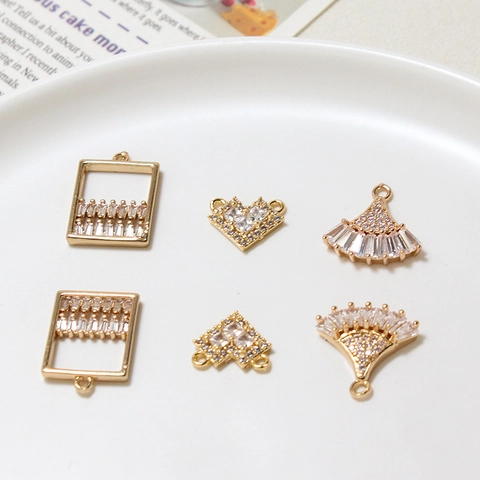 Luxury Copper Zirconia Geometric Heart Round Double Hole Pendant Connectors For DIY Jewelry Making Necklace Accessories