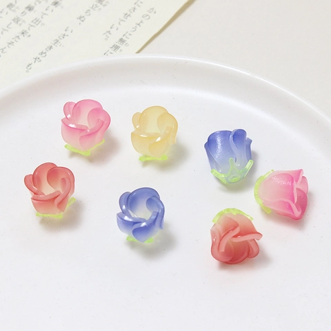 3D Rose Flower Resin Charms Acrylic Gradient Flower Beads For DIY Handmade Earring Hairpin Jewelry Making Accessories