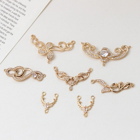 Copper Rhinestone Pendant Connector DIY Jewelry Finding Ancient Style Tassel Multi-Loop Electroplated Decorative Fitting