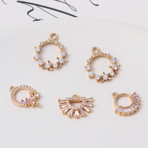Copper Micro Inlaid Zirconia Flower Bow Knot Heart Pendant DIY Earring Bracelet Jewelry Making Findings Charms Accessory