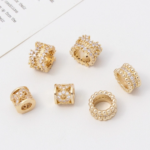 Copper Micro Inlaid Zirconia Large Hole Beads Round Spacer Pendants DIY Jewelry Components For Necklace Bracelet Making Accessories
