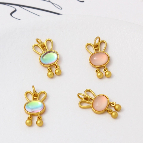 Exquisite Copper Gold Plated DIY Jewelry Pendants Rabbit Bowknot Fish Tail Charms With Artificial Stone Rhinestone For Crafting