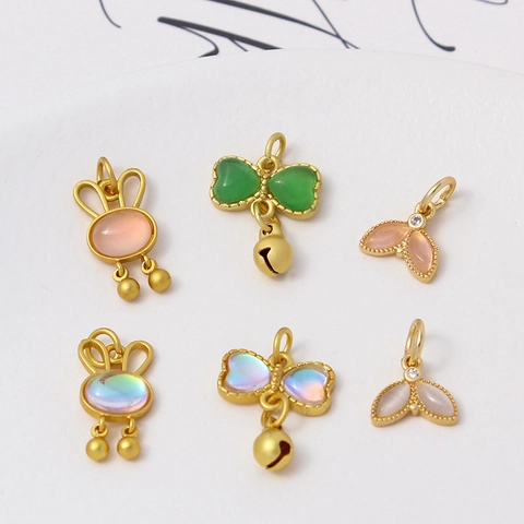 Exquisite Copper Gold Plated DIY Jewelry Pendants Rabbit Bowknot Fish Tail Charms With Artificial Stone Rhinestone For Crafting