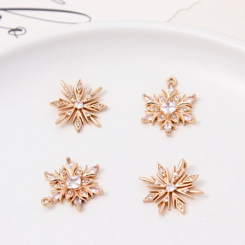 Copper Micro Pave Rhinestone Snowflake Heart Pendant For DIY Jewelry Making Necklace Bracelet Earring Craft Gold Accessory