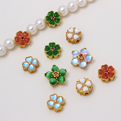 Antikgold Kupfer Blumenperlen Für DIY Schmuckherstellung Mit Jadeimitat Und Strassakzenten Handgefertigte Accessoires