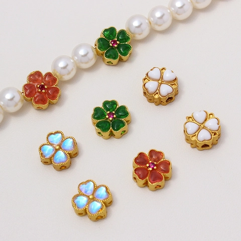 Antikgold Kupfer Blumenperlen Für DIY Schmuckherstellung Mit Jadeimitat Und Strassakzenten Handgefertigte Accessoires