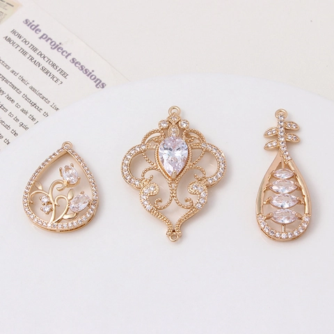 Vintage Palace Style Hollow Water Drop Copper Zirconia Pendants For Bridal Wedding Hair Crown DIY Jewelry Making Accessories