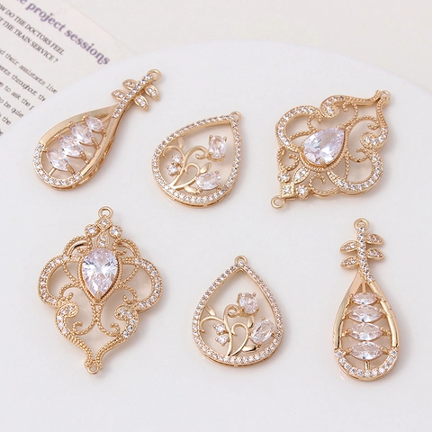 Vintage Palace Style Hollow Water Drop Copper Zirconia Pendants For Bridal Wedding Hair Crown DIY Jewelry Making Accessories