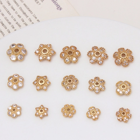 Copper Zirconia Flower Star Spacer Beads Micro Pave Gold Plated Jewelry Findings For DIY Bracelet Necklace Making Handmade Material