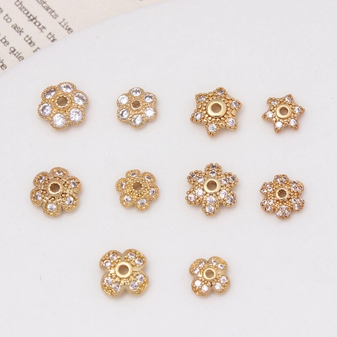 Copper Zirconia Flower Star Spacer Beads Micro Pave Gold Plated Jewelry Findings For DIY Bracelet Necklace Making Handmade Material