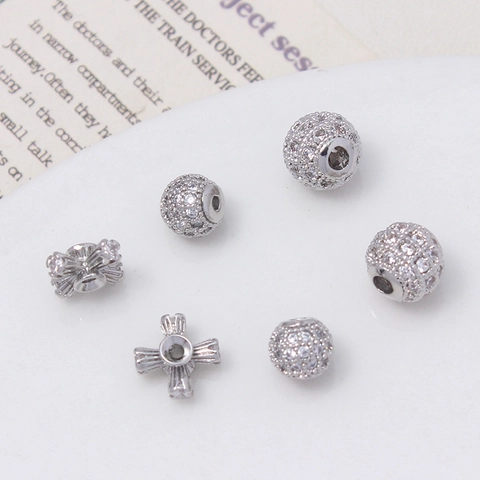 Copper Zirconia Large Hole Beads For Jewelry Making Charms Elegant Micro Paved Sparkly Spacer Bead Accessory For Women