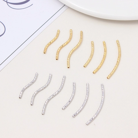 Perline a Tubo Curvo a Forma di S in Rame Placcato Oro 18K Taglio Diamante per Creazione Gioielli Fai da Te Accessori Connessione
