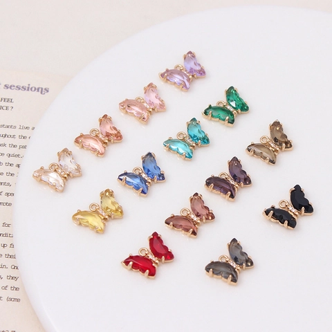 Copper Zircon Crystal Butterfly Pendant For DIY Jewelry Making Accessories Necklace Bracelet Earrings Small Butterfly Charm