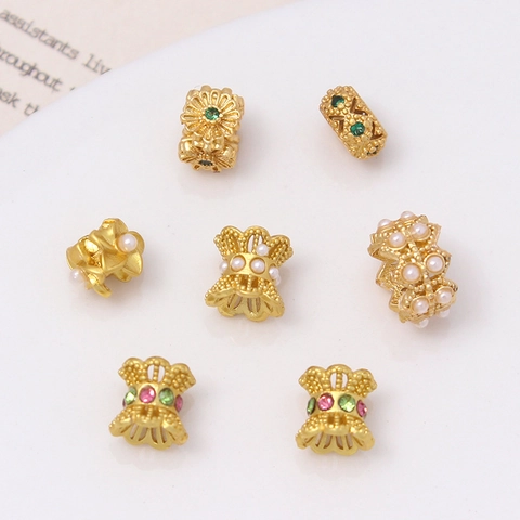 Cuentas Espaciadoras de Cobre Color Oro Antiguo Accesorios de Joyería DIY Con Perla Artificial Diamantes de Imitación para Pulsera Collar