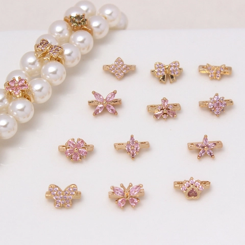 Copper Rhinestone Flower Butterfly Double Row Spacer Beads For DIY Jewelry Making Pearl Bracelet Necklace Connector Findings
