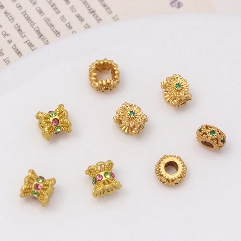 Cuentas Espaciadoras de Cobre Color Oro Antiguo Accesorios de Joyería DIY Con Perla Artificial Diamantes de Imitación para Pulsera Collar