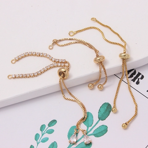 Catena di Estensione con Cursore Regolabile in Rame Placcato Oro Argento Zirconia Connettore per Creazione Gioielli DIY