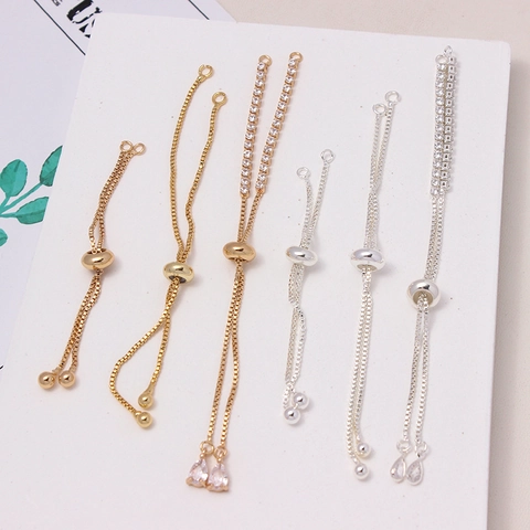 Catena di Estensione con Cursore Regolabile in Rame Placcato Oro Argento Zirconia Connettore per Creazione Gioielli DIY