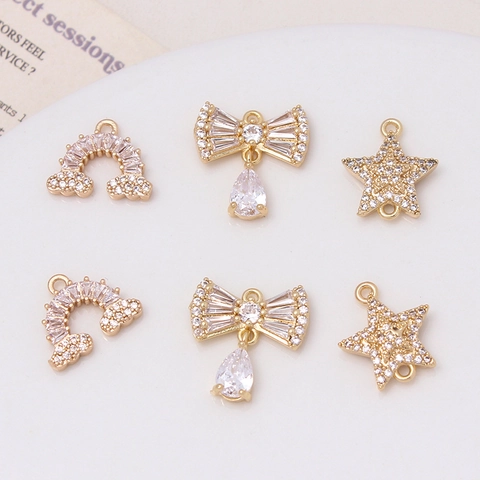 Copper Micro Pave Rhinestone Pendants Rainbow Cloud Bow Flower Antler Star Charms For DIY Jewelry Making Accessories