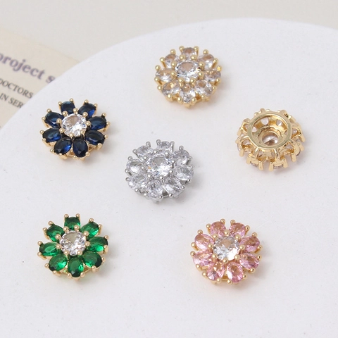 Daisy Flower Spacer Beads For Jewelry Making DIY Zirconia Crystal Copper Gold Plated Flower Charm Finding Accessories