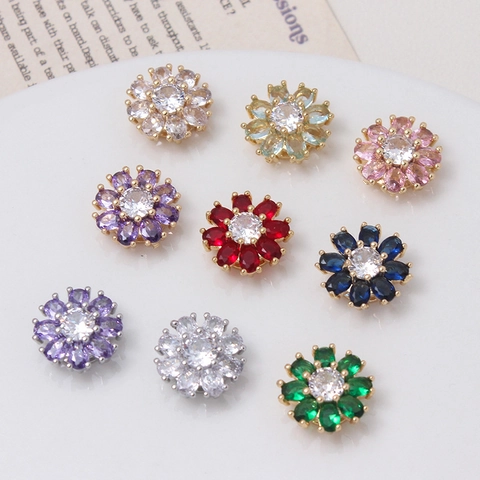 Daisy Flower Spacer Beads For Jewelry Making DIY Zirconia Crystal Copper Gold Plated Flower Charm Finding Accessories