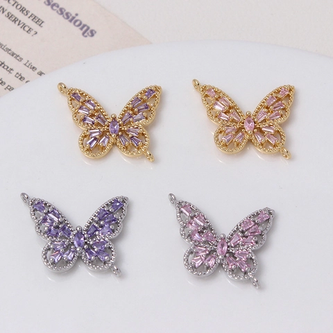 Conectores de Mariposa de Cobre Chapados en Oro con Zirconia Strass DIY Joyería para Pulsera Collar Mujer Accesorios