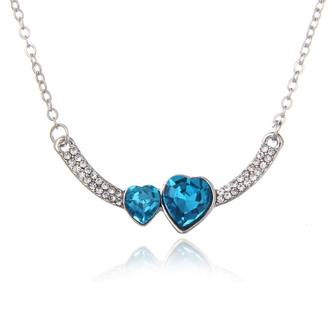 Collana con Pendente a Doppio Cuore in Lega di Cristallo Artificiale Placcata in Argento con Strass Catena per Clavicola Gioielli da Donna Regalo