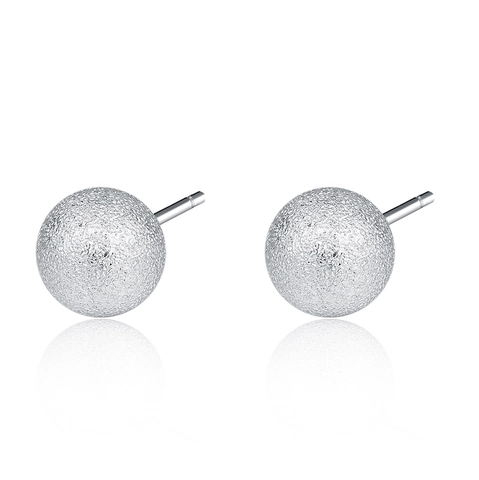 Minimalist Silver Plated Copper Frosted Ball Stud Earrings For Men Women Matte Round Spherical Fashion Jewelry Daily Gift