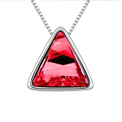 Fashion Triangle Crystal Pendant Necklace For Women Alloy Glass Rhinestone Geometric Jewelry With Box Chain Gift