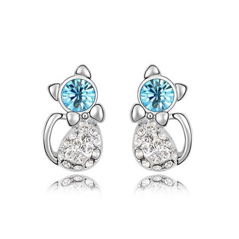 Süße Katze Ohrstecker Legierung Strass Kristall Eingelegt Tier Ohrringe Für Damen Mädchen Mode Schmuck Geschenk