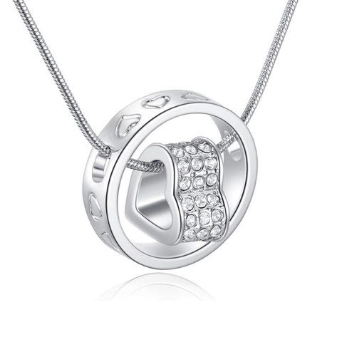 Legierung Strass Herz Kreis Anhänger Halskette Mit Schlangenkette Elegant Romantisch Damen Mode Schmuck Valentinstag Geschenk