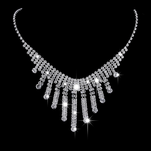 Luxus Afrikanische Braut Schmuck Legierung Wassertropfen Strass Quaste Halskette Hängende Ohrringe Hochzeit Bankett Party Damen