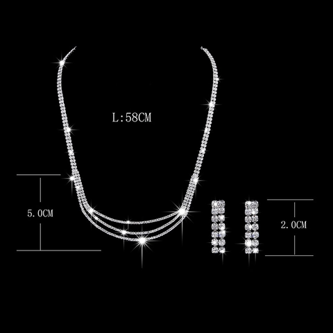 Elegant Double Layer Rhinestone Necklace Earrings Set Silver Plated Copper Claw Chain Jewelry Set For Women Wedding Party Prom Jewelry