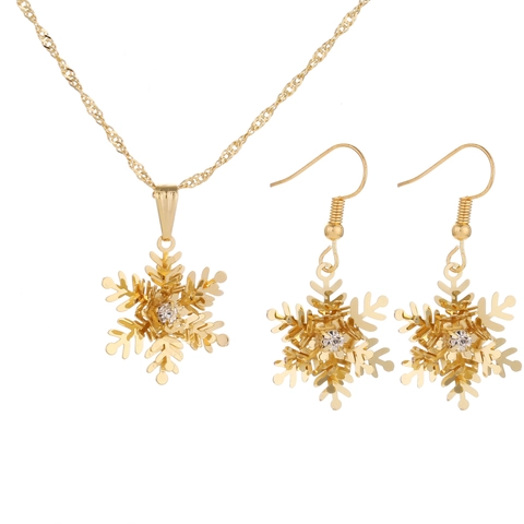 Koreanische Mode Schneeflocke Anhänger Halskette Und Haken Ohrringe Schmuck Set Kupfer Galvanisiert Strass Damen Weihnachtsgeschenk