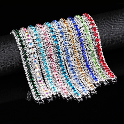 Luxury Copper Rhinestone Tennis Bracelet For Women Sparkling Zirconia Bridal Wedding Jewelry Fashion Colorful Multi Row Bracelet