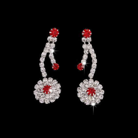 Elegant Alloy Rhinestone Necklace Earrings Silver Red Flower Water Drop Bridal Wedding Jewelry For Women Prom Banquet Accessories