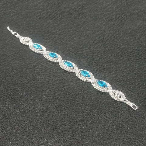Exquisite Silver Plated Copper Claw Chain Rhinestone Bracelet For Women Marquise Cut Acrylic Gemstone Bridal Jewelry Bracelet