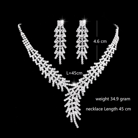Luxury Alloy Rhinestone Ice Flower Jewelry Set For Women Silver Hollow Out Tassel Necklace Earrings Set For Wedding Party