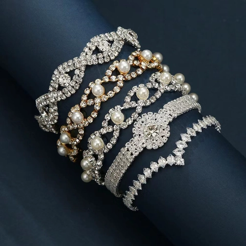 Elegantes Legierung Künstliche Perlen Armband Strass Herz Unendlichkeit Blume Armbänder Für Damen Abschluss Hochzeit Party Schmuck Geschenk