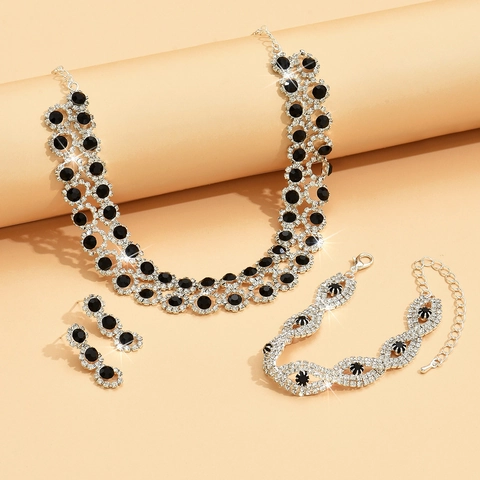 Collana Orecchini Bracciale Gioielli Strass Goccia d'Acqua Placcato Argento Cristallo Imitazione Perla Artificial Sposa Matrimonio Donna